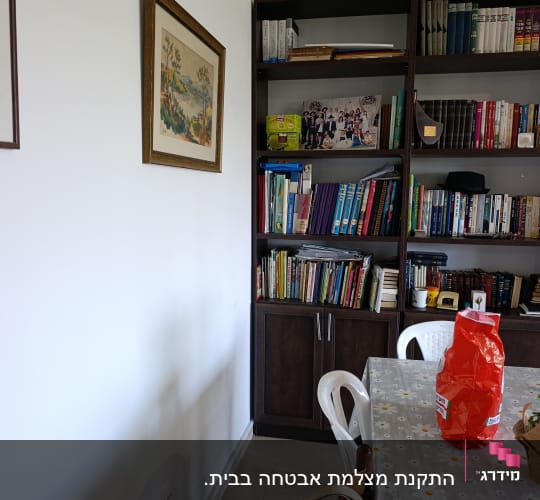 חדר עם מצלמת אבטחה על הקיר
